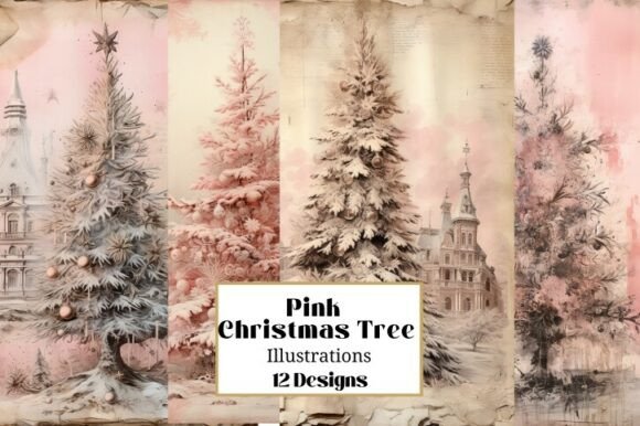 12 Pink Christmas Tree Illustrations for Festive Handmade Projects