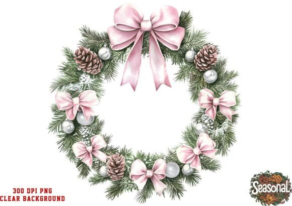 Blush Bloom Christmas Wreath PNG – A Versatile Illustration for Holiday Branding