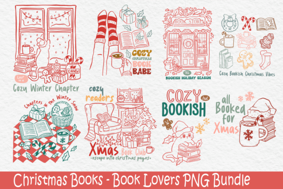 Christmas Books – Book Lovers PNG Bundle for Festive Illustrations
