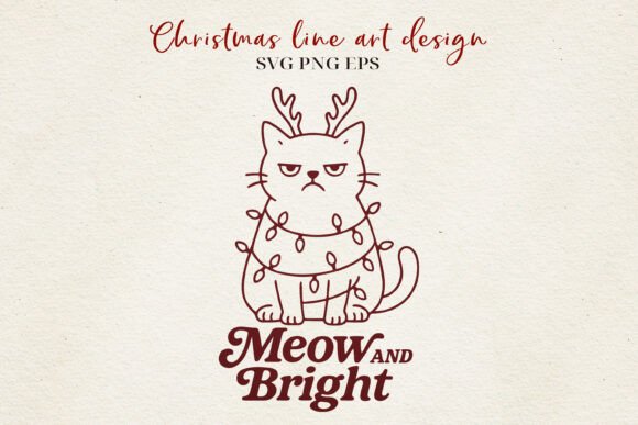 Christmas Cat Line Art Grumpy Cat SVG for Illustrations