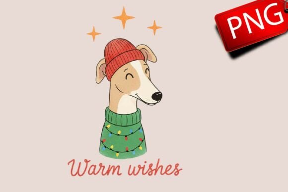 Christmas Dog Greyhound Illustration: A Festive Graphic Design Asset for Creative Sellers