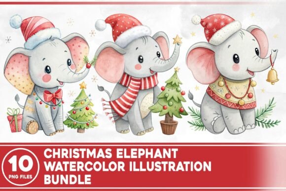 Christmas Elephant Watercolor Bundle: Illustrations for Branding