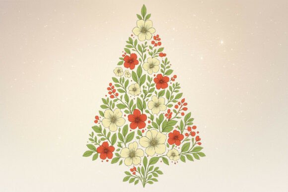 Christmas Floral Tree PNG Clipart for Illustrations