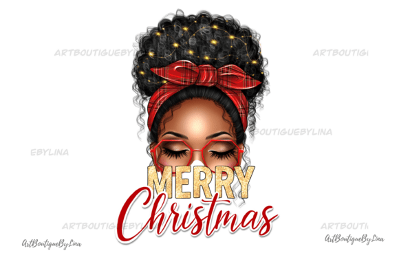 Christmas Girl with Plaid Bow Illustrations