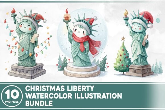 Christmas Liberty Watercolor Bundle: A Festive Graphic Design Asset for Local Business Branding