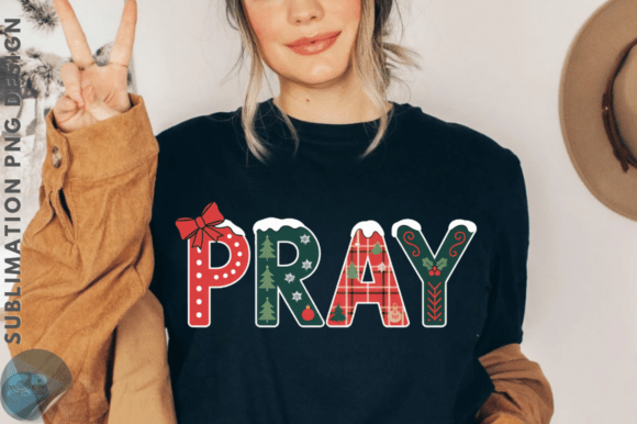 Christmas PNG, Patchwork Pray PNG Design: A Festive Illustration for Local Business Branding