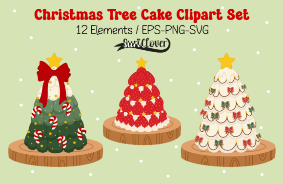 Christmas Tree Cake Clipart Set