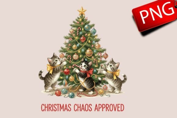 Christmas Tree Vintage Cat PNG: A Festive Illustration for Craft Creators
