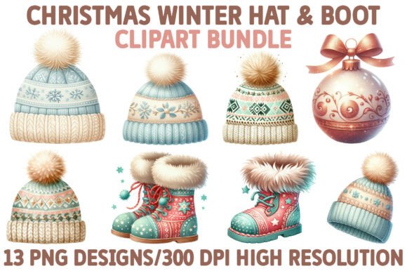 Christmas Winter Hat Boot Clipart Set Review: A Festive Illustration for Commercial Design