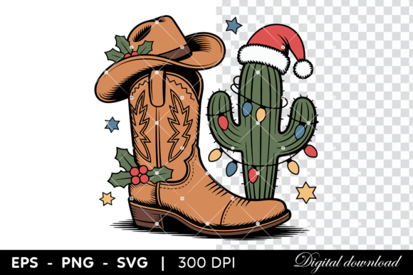 Cowboy Boot and Christmas Cactus Illustrations for Authentic Branding