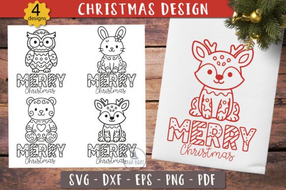 Cute Animals Gingerbread Merry Christmas Illustrations for Design Projects