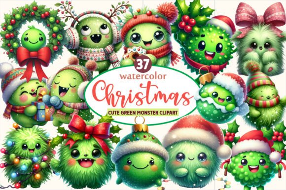 Cute Green Christmas Monster Clipart: A Playful Embroidery Design for Holiday Projects
