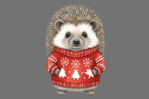 Cute Hedgehog Wearing Red Christmas Illustration for Branding