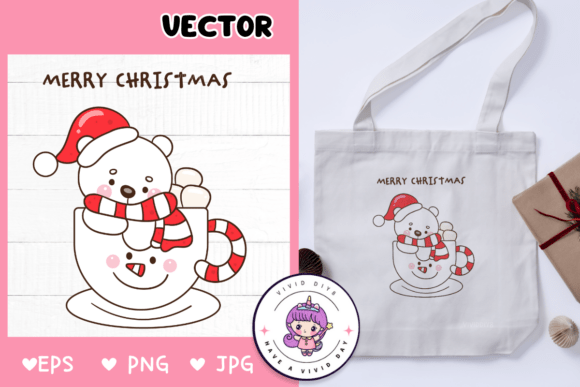 Cute Polar Bear in Coffee Mug for Christmas Projects