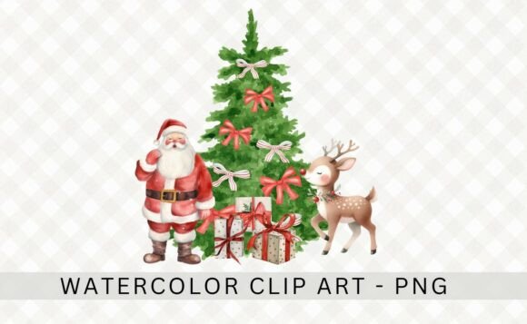 Cute Santa Reindeer Christmas Tree PNG