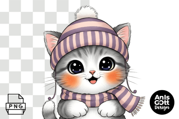 Cute Winter Christmas Kitten PNG Design: A Festive Illustration for Local Business Branding