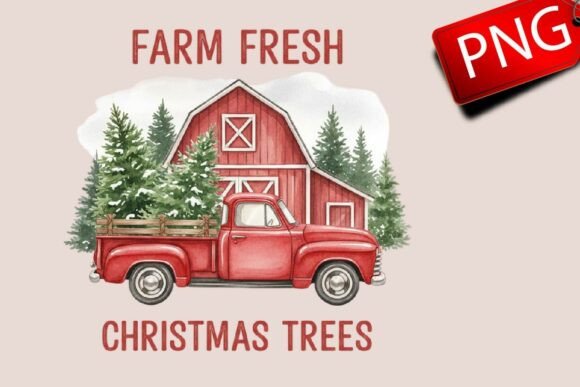 Farm Fresh Christmas Trees Truck PNG: A Festive Graphic Design Asset for Handmade Creations