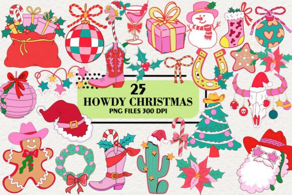 Kawaii Howdy Christmas Clipart Stickers for Embroidery Projects