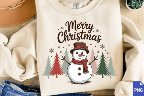 Merry Christmas Gold Snowman Illustration for Real Crafting Projects