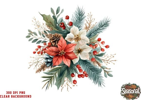 Red Ivory Christmas Bouquet PNG: A Holiday Illustration Asset for Polished Content