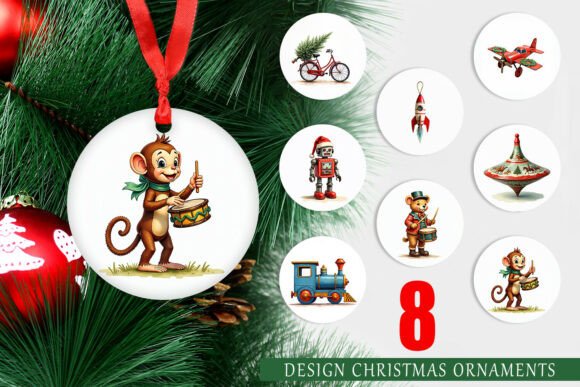 Retro Toy Christmas Ornaments Illustrations for Real-World Crafting