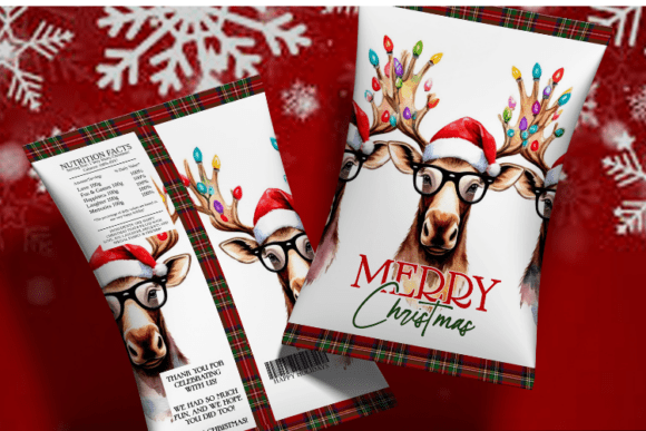 Santa Moose Christmas Chip Bag Illustration: A Playful Graphic Design Asset for Content Creators