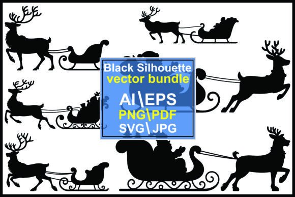 Silhouette Christmas Sleighs with Reinde: Editorial Review for Illustrations