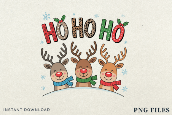 Vintage Ho Ho Ho Reindeer Christmas PNG for Holiday Illustrations