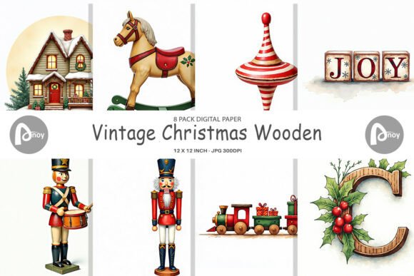 Vintage Toy Christmas Digital Paper: A Designer’s Take on Nostalgic Illustrations