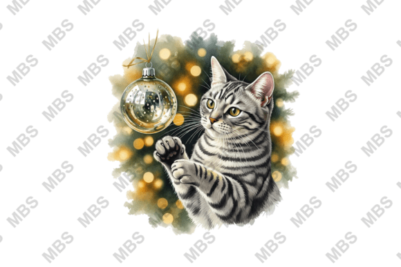 Watercolor Cat Christmas Ornament