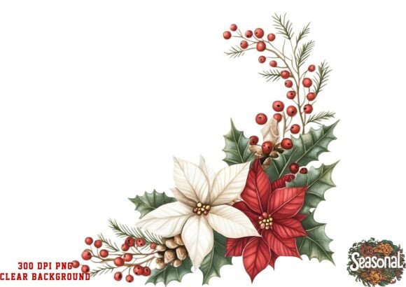 White Bloom Christmas Corner Clipart for Modern Illustrations
