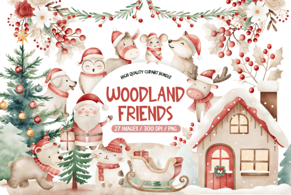 Woodland Friends Christmas Clipart Set: A Versatile Illustrations Kit for Marketers